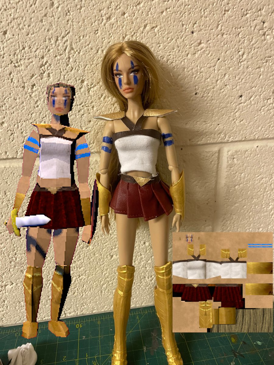 BunnyMayhemGame's tweet photo. Meet Gwynevere the doll !
( a cheap knock-off doll that ive put close and paint on)

I've used most (except the skirt) of the photo of the doll for textures for Gwynevere in the game.

#godot #gamedev #indiedev #indiegame #indiegames https://t.co/XAlyVj17RL