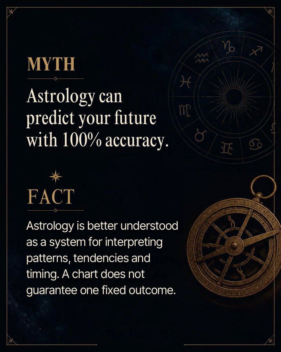 whatifguide's tweet photo. What if some of the things we believe about astrology… aren’t quite true?
Astrology is often reduced to predictions, remedies and zodiac signs.
But there’s a lot more nuance to it.
Here are 3 common myths worth taking a closer look at. 👇 https://t.co/luebw5D1NL