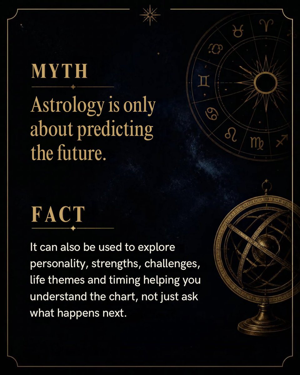 whatifguide's tweet photo. What if some of the things we believe about astrology… aren’t quite true?
Astrology is often reduced to predictions, remedies and zodiac signs.
But there’s a lot more nuance to it.
Here are 3 common myths worth taking a closer look at. 👇 https://t.co/luebw5D1NL