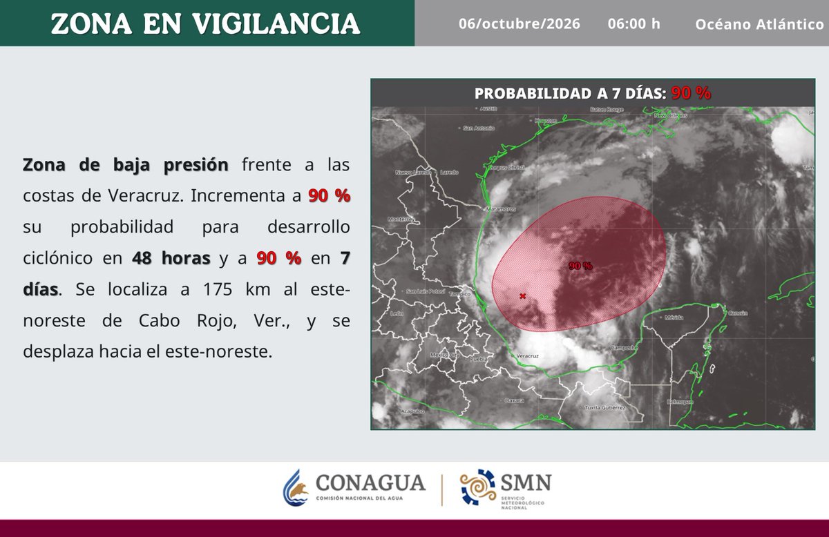 ConaguaOCPYuc's tweet photo. #ConaguaInforma

Zona en Vigilancia | Océano Atlántico | 06:00 h
Se mantiene vigilancia permanente de las condiciones atmosféricas y de posibles sistemas con potencial de desarrollo ciclónico en el Océano Atlántico.

#Conagua #PronósticoDelTiempo #Clima https://t.co/GJKKGOsLyQ