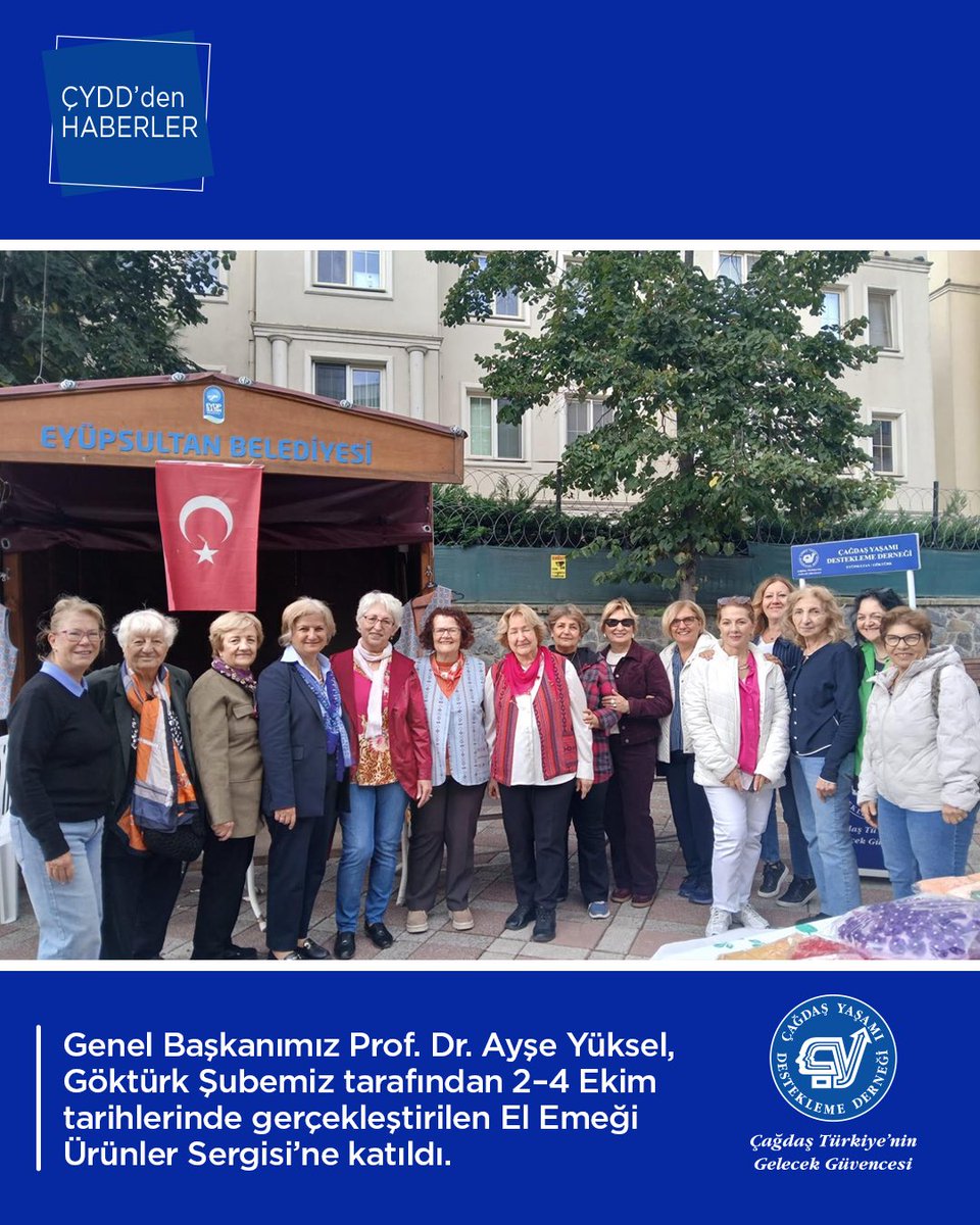 CagdasYasamDD's tweet photo. Genel Başkanımız Prof. Dr. Ayşe Yüksel, Göktürk Şubemiz tarafından 2–4 Ekim tarihlerinde gerçekleştirilen El Emeği Ürünler Sergisi’ne katıldı.

Etkinlikte üyelerimiz, gönüllülerimiz ve öğrencilerimizle buluşan Genel Başkanımız Yüksel, “Türkan ve Ayşe – Otuz Yıllık Yol Arkadaşlığının Hikayesi” adlı kitabını okurları için imzaladı.