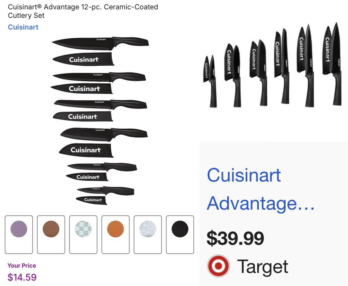 GlitchedDeals's tweet photo. KOHL'S JUST DROPPED CUISINART KNIFE SETS TO $14

12-pc cutlery set now marked down with code 'TAKE25' when signed in 

https://t.co/WXmdgnkrew

Many colors available, Target is charging $40 right now

Free shipping included + returns #ad https://t.co/yBRo9zhoqk
