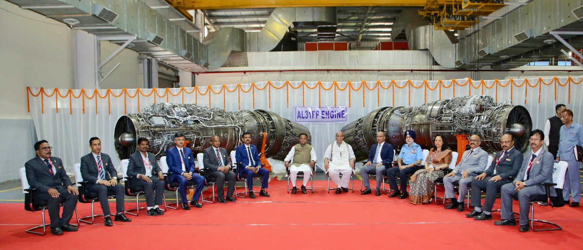DefProdnIndia's tweet photo. Raksha Mantri Shri Rajnath Singh witnessed the delivery of the 2,000th aero-engine by Hindustan Aeronautics Limited (HAL), Koraput Division and announced the establishment of a second production line for Shakti engines on 06th October 2026.

During his address, Raksha Mantri highlighted the proposed investment of around Rs 5,000 crore, indigenisation of raw materials in partnership with Mishra Dhatu Nigam Limited (MIDHANI) and establishment of India’s first indigenous high-thrust engine testing facility. 

Raksha Mantri highlighted that HAL is enhancing annual AL-31FP production capacity from 30 to 50 engines with an investment of Rs 335 crore. He also stated that the second proposed Shakti engine production line with an investment of Rs 218 crore will manufacture up to 100 engines annually and is scheduled to be fully established by 2028-29.

RM called for strengthening indigenous capabilities in the design, development, testing, manufacturing and maintenance of advanced aero-engines, stressing that mastery of propulsion technology is essential for self-reliance in the aerospace and defence sector.

Chief Minister of Odisha Shri Mohan Charan Majhi, Secretary (Defence Production) Shri Sanjeev Kumar, Deputy Chief of the Air Staff Air Marshal Tejal Singh, Joint Secretary (Aero) Ms Manisha Chandra, CMD, HAL Shri Ravi K and CMD, MIDHANI Dr S.V.S. Narayana Murty were also present on the occasion.

Details: https://t.co/FiCBgyHIFl

#DefenceProduction #Aerospace #HAL #Indigenisation #AatmanirbharBharat #AatmanirbharDefence #MakeInIndia #DefenceManufacturing #AMCA