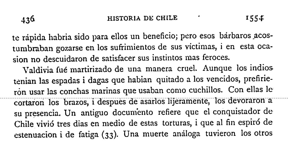 HoplitaPluma's tweet photo. Los araucanos le cortaron los brazos a Pedro de Valdivia con conchas marinas. Los asaron y comieron frente a él. Murió a los tres días. A Agustinillo lo descuartizaron,                     

Barros Arana, 'Historia Jeneral de Chile', 1884, Tomo I, p.436 https://t.co/lf6NRE9Sxl