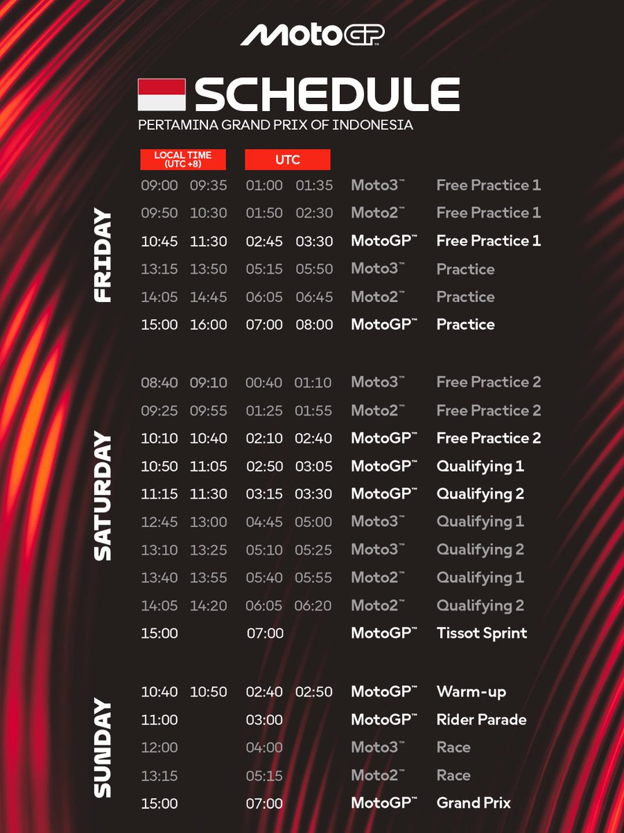 MotoGP's tweet photo. If you don't want to miss some back-to-back madness, you better bookmark this 📌😉

#IndonesianGP 🇮🇩 | #MotoGP https://t.co/dqv4j8I7s9