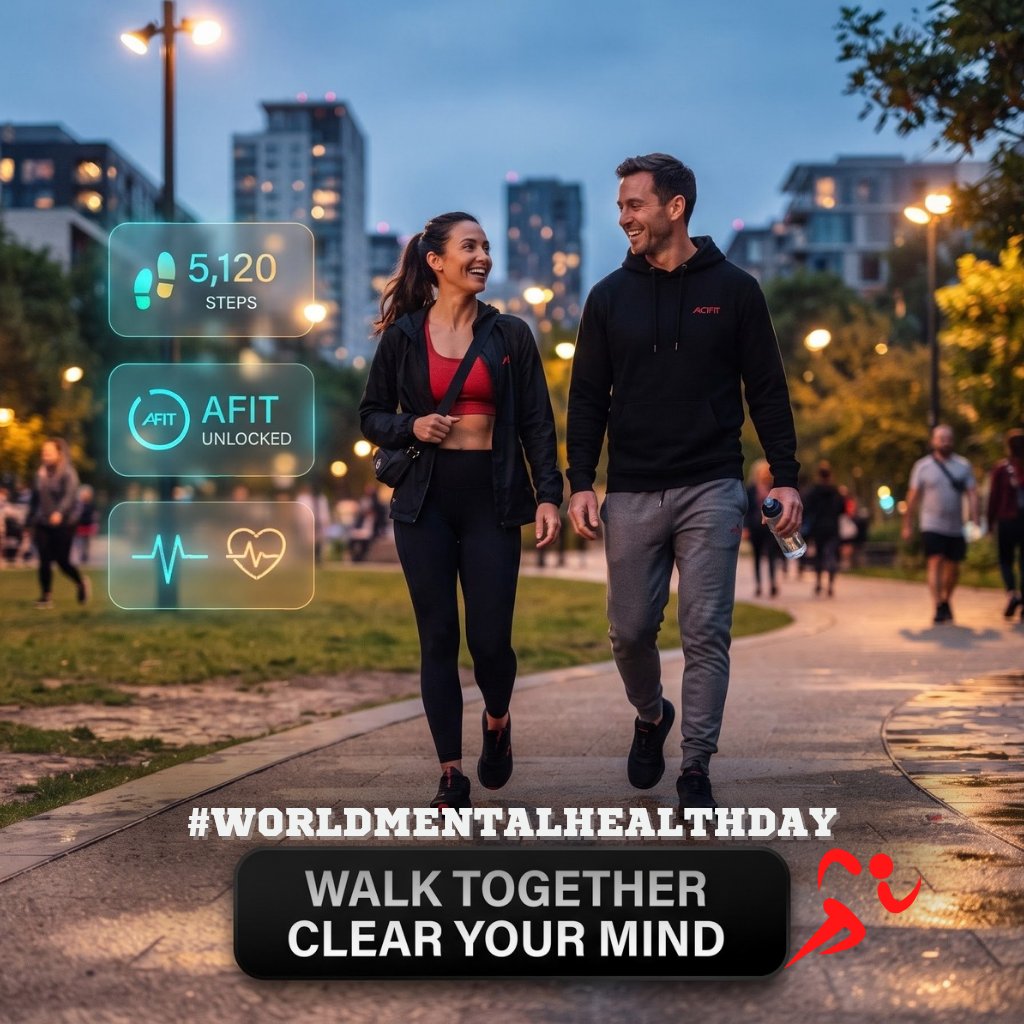 Actifit_fitness's tweet photo. For World Mental Health Day, we're proving that walking together beats struggling alone. Sitting at 3,000 steps tonight? An 18-minute walk clears your head and crosses the 5,000 mark where @Actifit rewards begin.
#Actifit #WorldMentalHealthDay #MoveToEarn https://t.co/2kgHGA6YCL