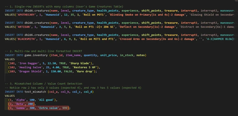 Rainbow coloured SQL statements