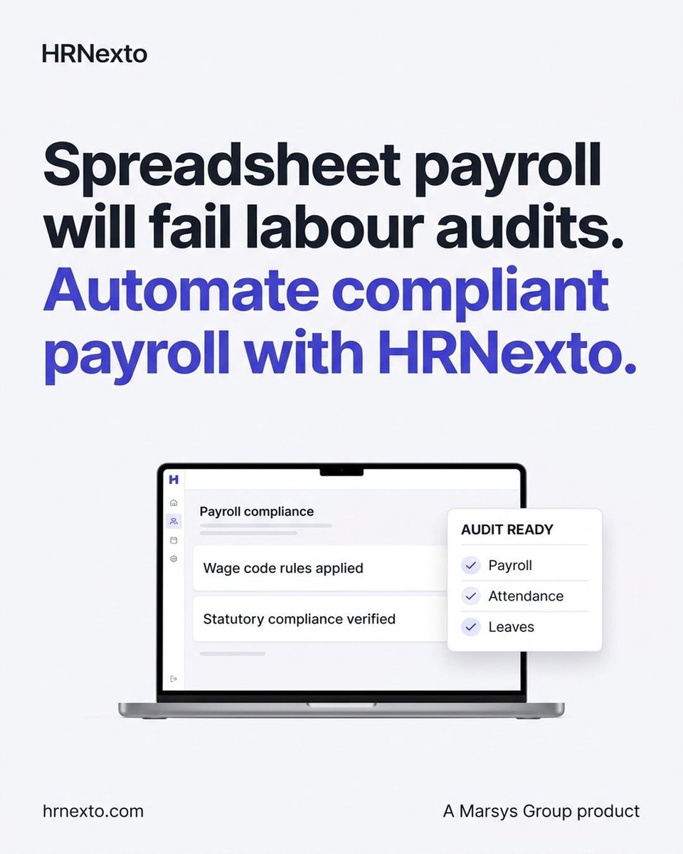 marsysgroup's tweet photo. Spreadsheet payroll won't survive Shram Samvad audits across 316 districts. Automate compliant payroll, attendance, and leaves with 70+ modules in HRNexto.

Book a free demo: https://t.co/UBgvaWJCRt https://t.co/Ejf4FAaJur