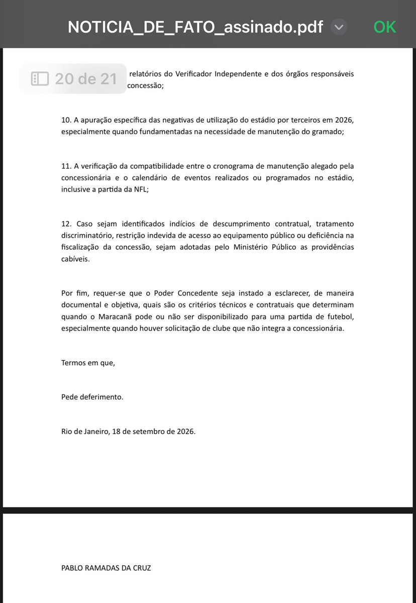 pabloramadas's tweet photo. OBRIGADO POR REPRESENTAR O CIDADÃO DO ESTADO DO RIO DE JANEIRO, MP 💢

O cidadão tem seus direitos garantidos pela Constituição e, quando entende que foi lesado, deve procurar os órgãos competentes e apresentar seus argumentos de forma fundamentada.

Essa luta começou em 18/09, antes mesmo de o Vasco fazer seu pedido pelo Maracanã.

Independentemente da decisão final, o MPRJ cumpriu o seu papel institucional ao analisar a questão e levar o caso às instâncias competentes.

E é assim que deve funcionar o Estado Democrático de Direito: cada instituição cumprindo sua função e as decisões sendo tomadas dentro das regras. 

E só pra deixar claro, a luta não para, tá bom ?

Continuaremos cobrando, fiscalizando e utilizando os caminhos legais.