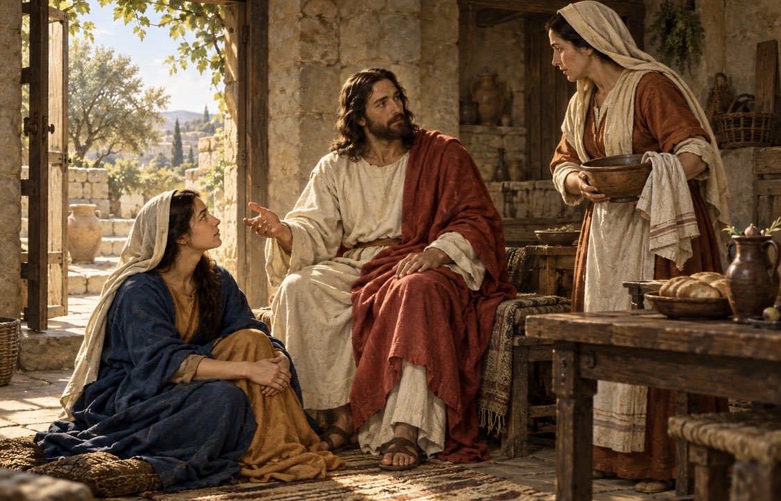 Padreramonzam's tweet photo. Que los afanes no nos roben el encuentro con Jesús. Como María, hagamos una pausa para escuchar su Palabra; como Marta, abramos nuestra casa.

Señor, serena mi corazón: que al servir no me olvide de Ti y al escucharte aprenda a amar.
En medio de mis pendientes, ayúdame a reconocer tu presencia.
Que hoy te regale tiempo y encuentre en Ti la paz que necesito.

Lc 10,38-42

#EvangelioDeHoy #MartaYMaría #Oración #Cristovisión #MaratónCristovisión
