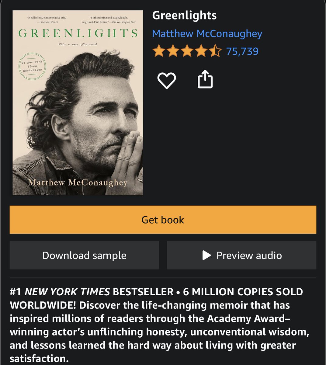 JTJatx's tweet photo. Recently finished up Green Lights, Matthew McConaughey's memoir. Anyone read it?

I don't have time to sit down and read most days, so this one was an audiobook, like most of what I get through.

Worth adding to the list if you're looking for something outside of business and finance.