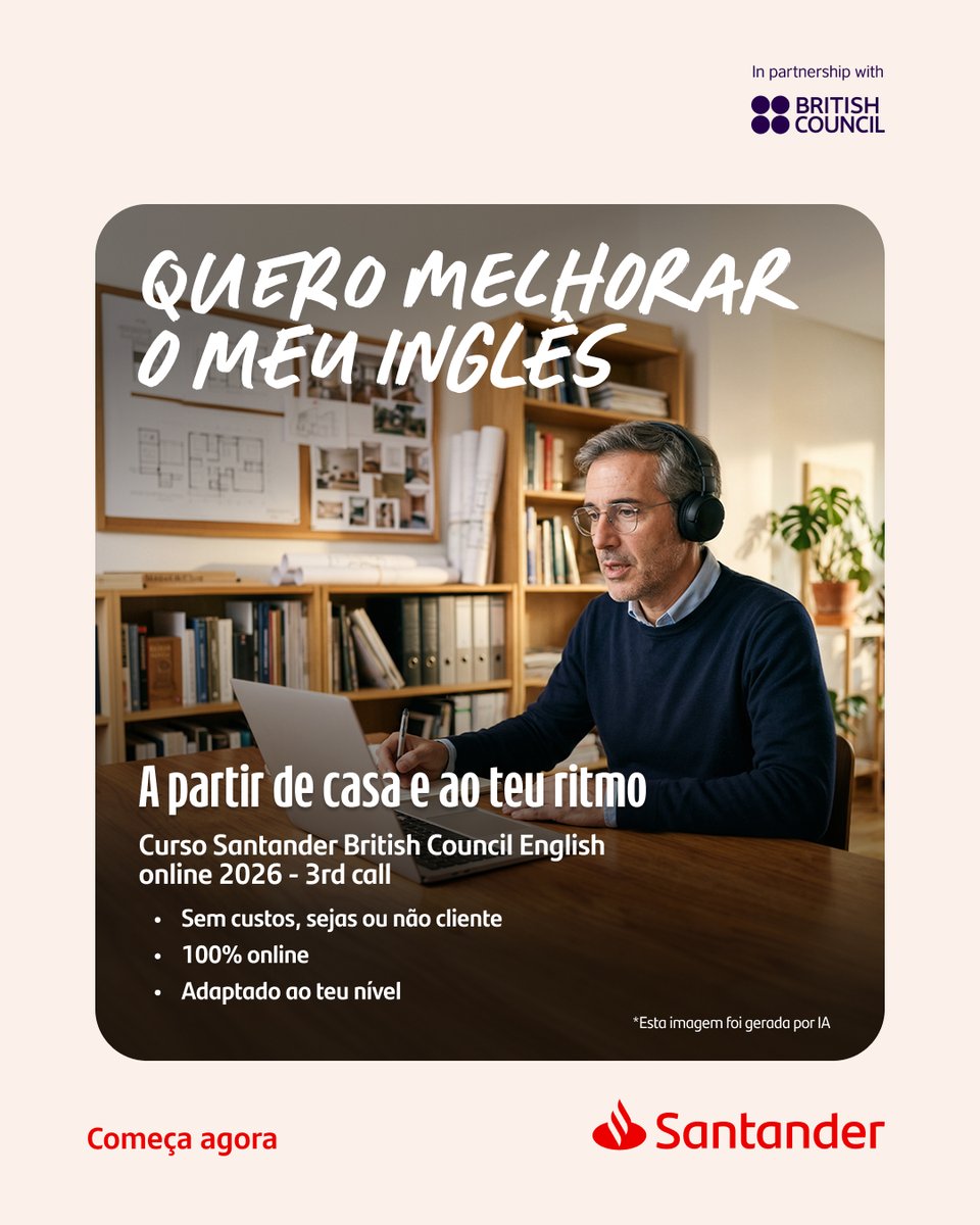 brBritish's tweet photo. Quer melhorar seu inglês? Inscreva-se no English Online 2026, programa do British Council realizado por meio do Santander Open Academy. Formação gratuita adaptada ao seu nível (A1–C1), seja você cliente do Santander ou não. 🔗 Dê seu próximo passo:  https://t.co/MQZ6qSGVJn https://t.co/9QXaGXl2cz
