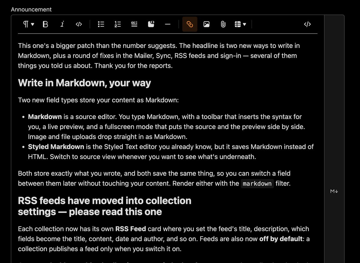 getTotalCMS's tweet photo. Released Total CMS 3.6.2 last night. It has 2 new markdown fields. The styledmarkdown field allows you to write in styled text but save as markdown into the CMS. Since agents love markdown so much, this makes things seemless when creating content over MCP.

Full release notes 👇 https://t.co/Fiu30lhdeG