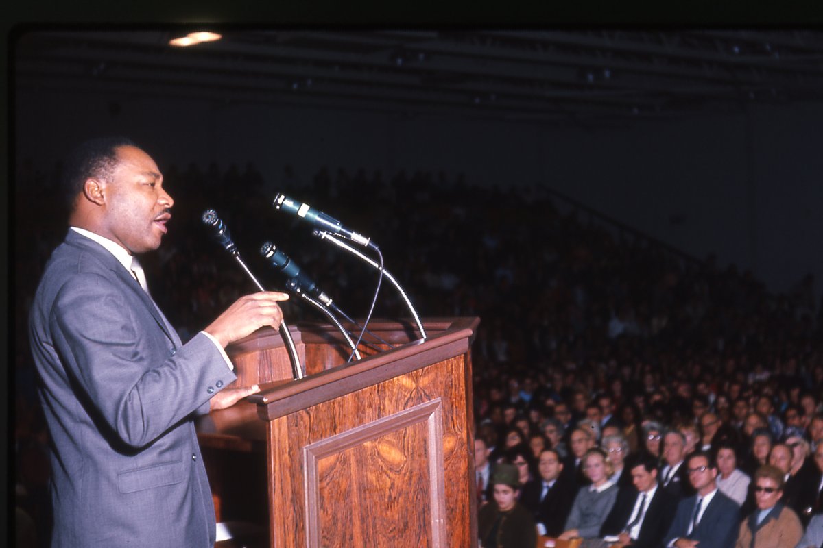 monmouthu's tweet photo. On this day in 1966, Dr. Martin Luther King Jr. visited our campus and delivered a speech in Boylan Gymnasium. Sixty years later, we celebrate his enduring legacy and the call to action he shared with the Monmouth community. 🕊️💙 🎧: Hear the speech in full: https://t.co/f5KBwpDIl2