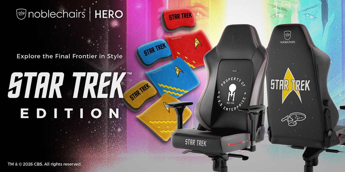 Caseking's tweet photo. 🖖 Dein Setup bekommt ein Star Trek Upgrade.

Die noblechairs HERO Star Trek Edition ist jetzt bei Caseking erhältlich! 🚀

Und wenn du den Look komplett machen willst, gibt’s dazu die Memory Foam Pillow Sets im Kirk-, Spock- oder Scotty-Design.

👉 Jetzt bei Caseking sichern! https://t.co/qjsS5Ofn6u