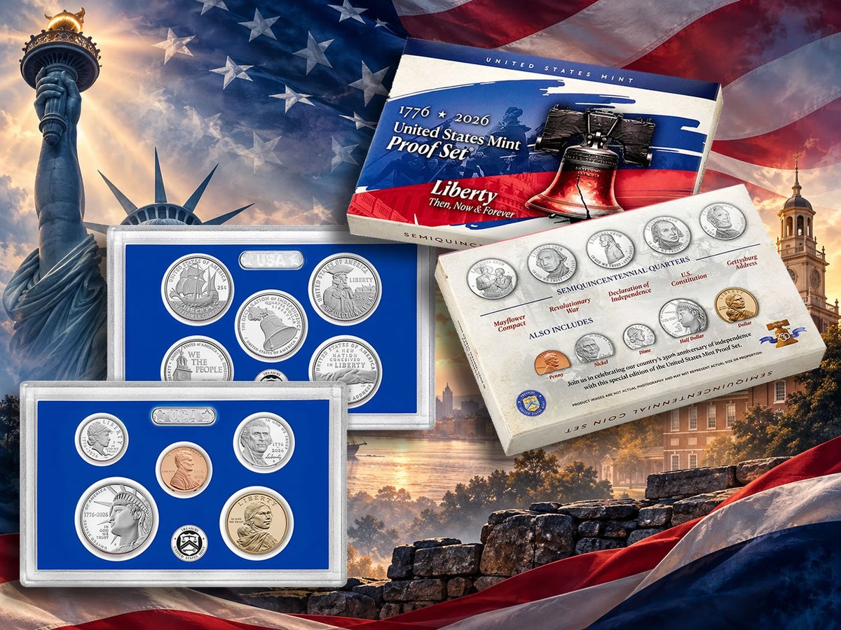 CoinNews's tweet photo. U.S. Mint Launches Proof Set With Exclusive 1776-2026 Clad Coins
https://t.co/v9wik9VNNw
#America250 #Semiquincentennial #SemiQ #USMint https://t.co/Akc66ejT7C