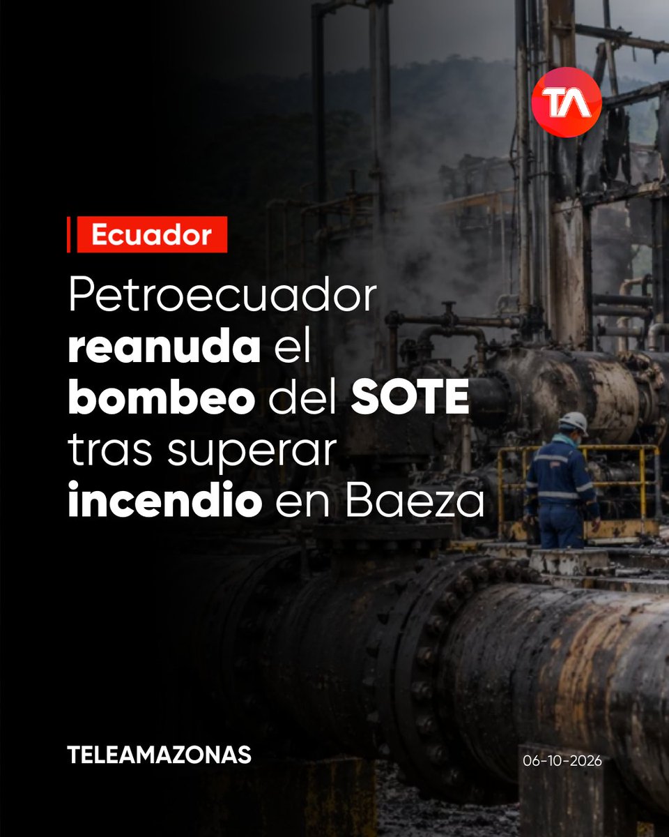 teleamazonasec's tweet photo. 🛢️ https://t.co/kMYKrefyIs 👉 Petroecuador reanudó el transporte de crudo a través del SOTE tras recuperar cinco unidades afectadas por un #incendio en la estación de bombeo de Baeza. https://t.co/hVHLOTqaqz