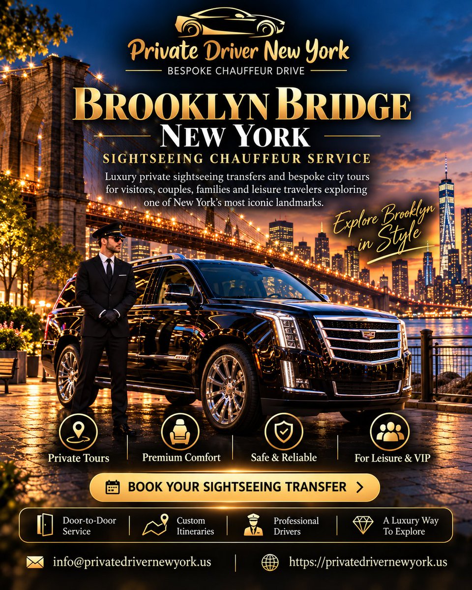 privatedriverNY's tweet photo. Explore Brooklyn Bridge in chauffeur-driven comfort. 

Private sightseeing, premium travel, custom itineraries and professional service with Private Driver New York.

🌐 https://t.co/Z1YhI2Sssi
📧 info@privatedrivernewyork.us

#BrooklynBridge #NYCChauffeur #PrivateDriverNewYork https://t.co/8GLPfLmpN3