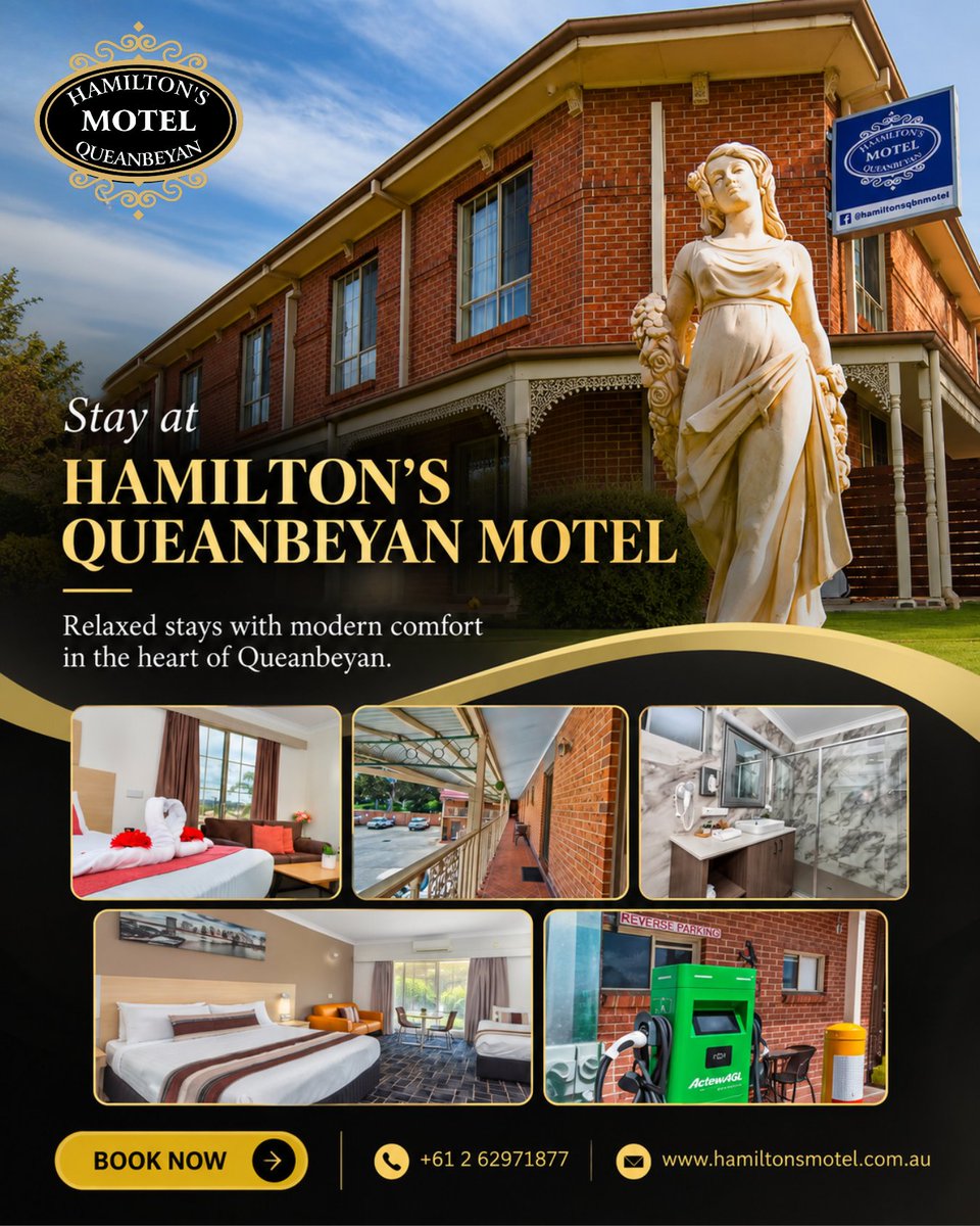 hamiltonsmotel's tweet photo. Comfort, convenience, and a great location await at Hamilton’s Queanbeyan Motel. Enjoy free Wi-Fi, air-conditioned rooms, spacious parking, EV charging, and more.
Book your room today at +61 2 62971877!
https://t.co/s5ETgHtAXS
#motel #bestmotel #hotel #rooms https://t.co/MDROEooyQE