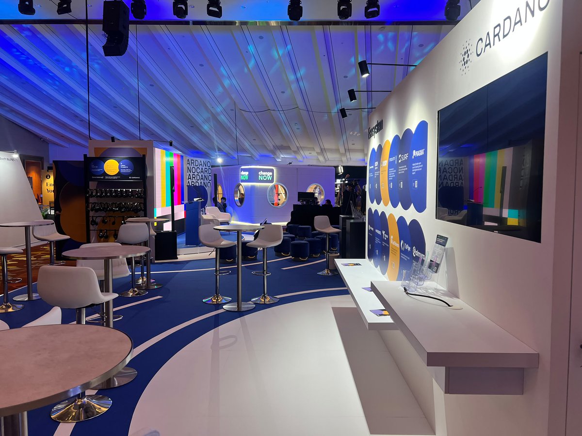 Cardano_CF's tweet photo. Cardano booth at @TOKEN2049 is up. PB5-60.

Here's what to expect:
A stage with 30+ ecosystem speakers.
A podcast studio, recording on site.
A scannable ecosystem wall.
The CF team, both days.
Merch, while it lasts.
Free coffee too.

Swing by, say hi. See you tomorrow. https://t.co/p9g5iNaeL0