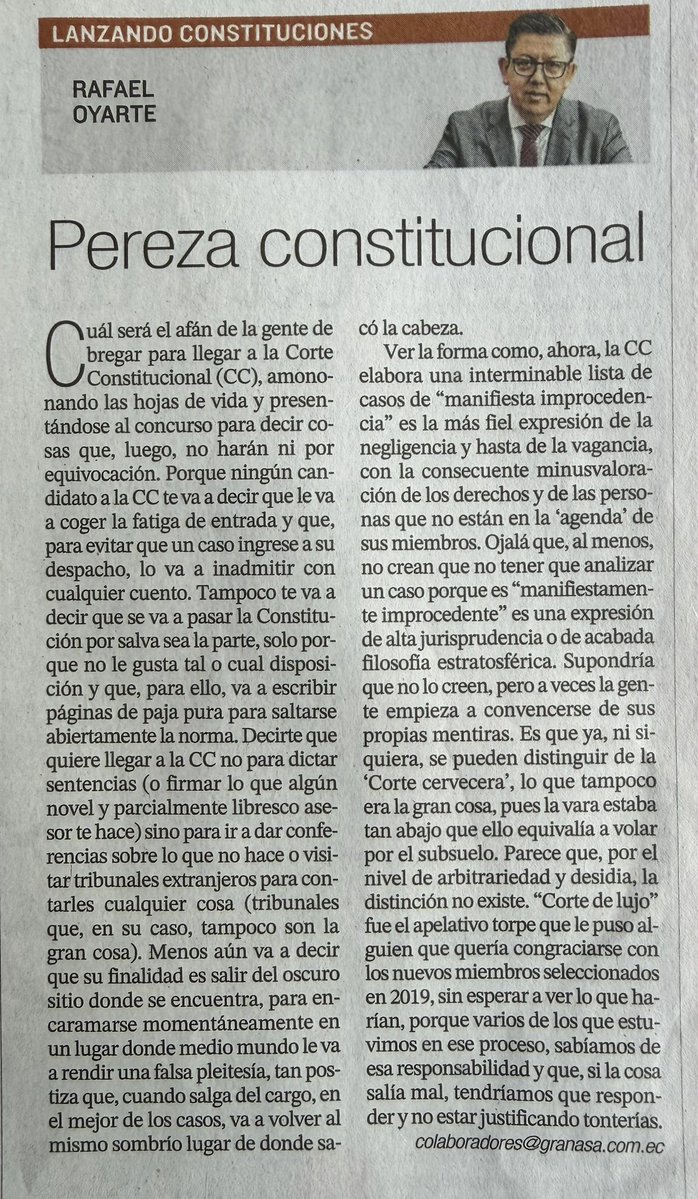 rafaeloyarte's tweet photo. Nada difícil, y tampoco novedoso, es volver a una institución en un cascarón hueco y que tiene toda la cara de resolver según “la carita del marchante”. @CorteConstEcu https://t.co/nk7eRULate