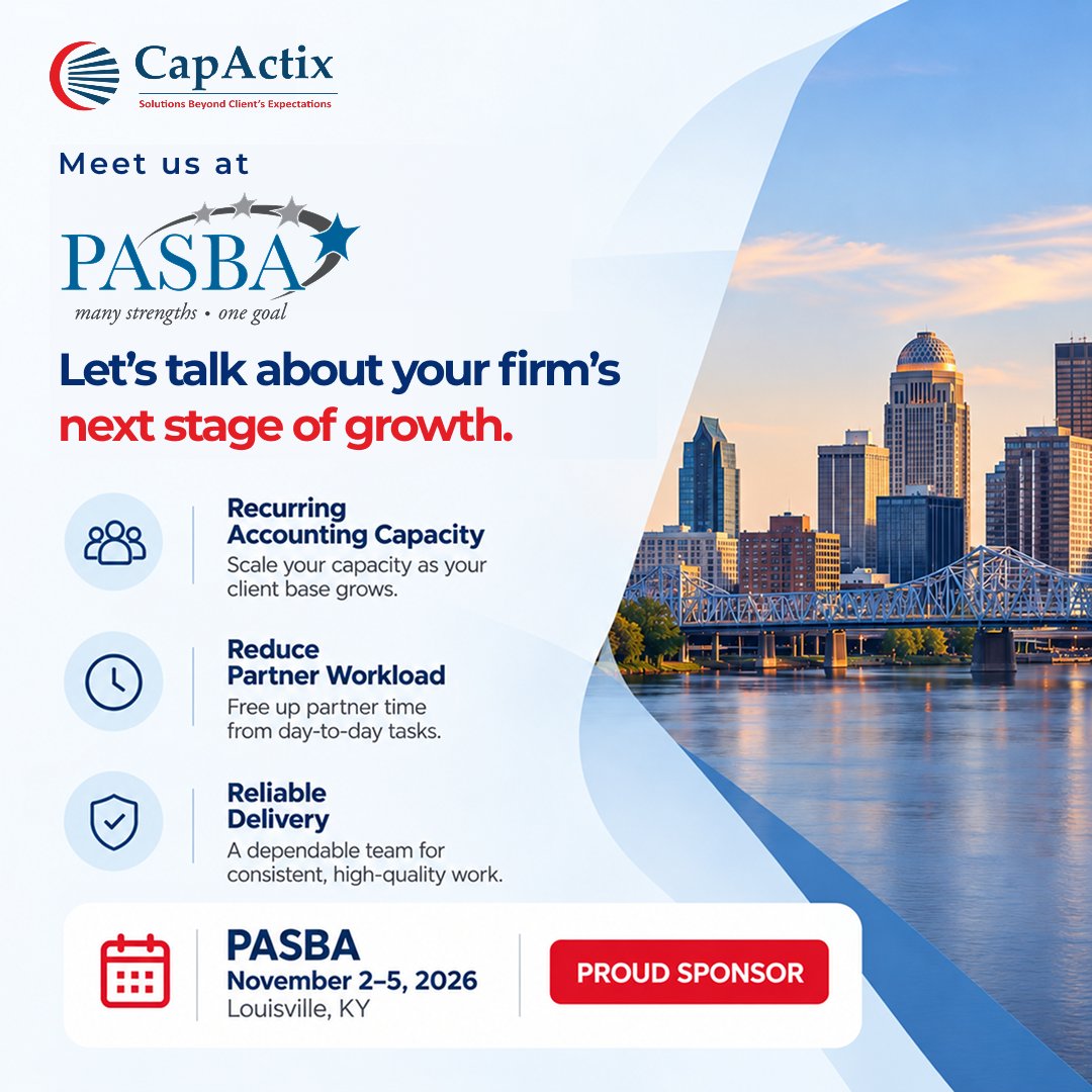 CapActix's tweet photo. CapActix is proud to sponsor PASBA 2026! ๐ค
๐ Louisville, KY | Nov 2โ5
Meet us to discuss accounting outsourcing, team capacity & how CapActix can extend your firmโs capabilities. ๐
Planning to attend? Letโs connect!
#PASBA2026 #CapActix #CPAFirms #Accounting #CPA https://t.co/KHv8Pe47K6