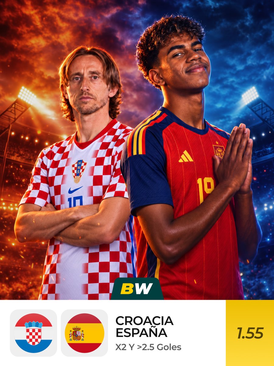 BWSportLATAM's tweet photo. 🇭🇷🇪🇸 Pronóstico del día de Betwinner para Croacia – España

Croacia llega al partido de vuelta después de dos derrotas contundentes consecutivas, incluida la sufrida ante España en el primer enfrentamiento. La Roja, por su parte, mantiene su récord de imbatibilidad y muestra mucha más regularidad, por lo que será difícil que los locales consigan la revancha.

⚡️ España lleva 41 partidos consecutivos sin perder en el tiempo reglamentario, mientras que Croacia ha perdido sus últimos seis encuentros contra selecciones del top 10 de la FIFA. Esperamos que los visitantes no pierdan y que el partido tenga al menos tres goles.

➡️ Pronóstico Betwinner: X2 + Más de 2.5 – 1.55 – https://t.co/rd5xUL2Mtn