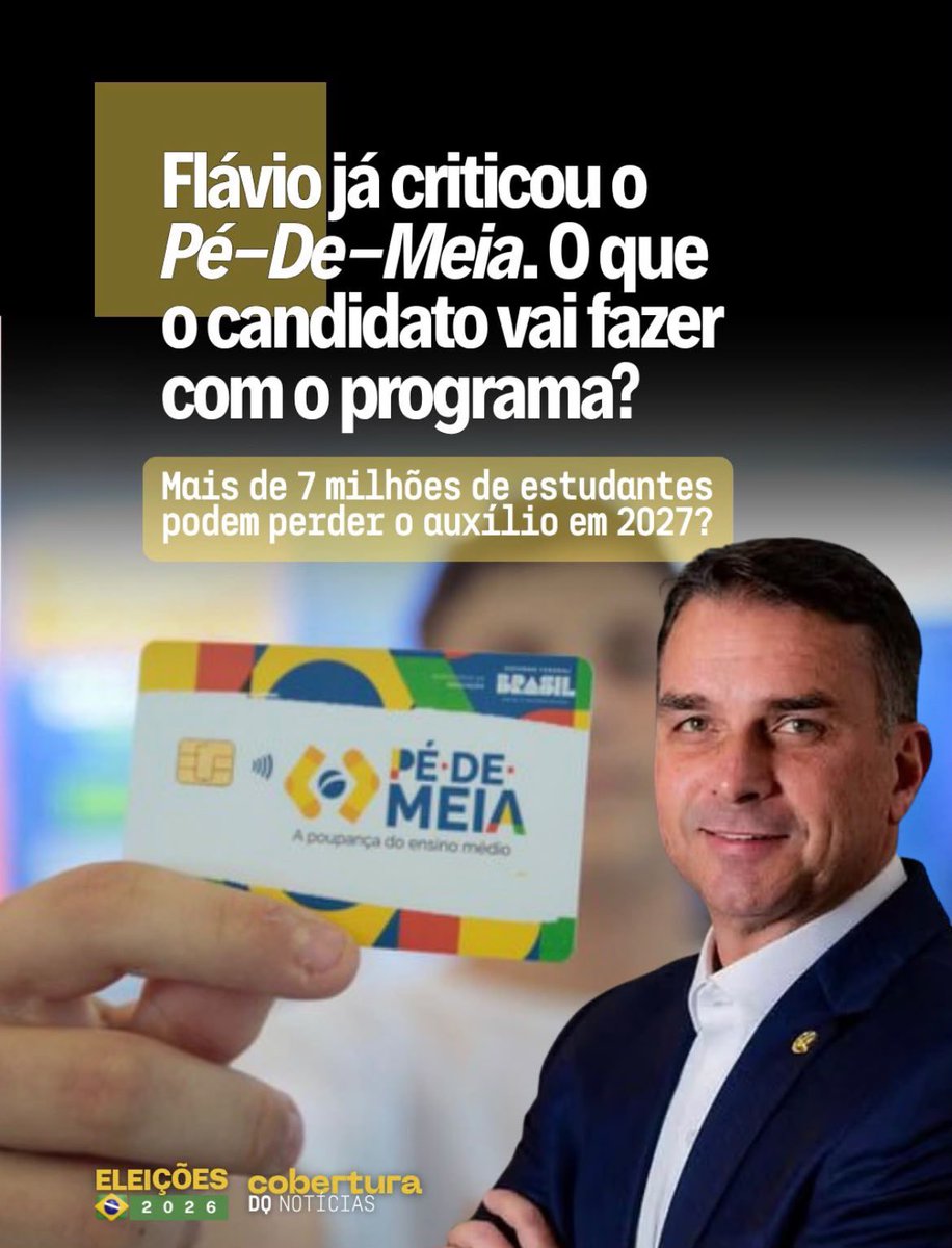 vozdobrasil13's tweet photo. 🚨7MILHÕES DE ESTUDANTES EM RISCO?

O Pé-de-Meia garante que 7 milhões de jovens continuem na escola, mas Flávio Bolsonaro atacou o programa. Será que vão tirar o benefício de quem mais precisa?
Apoio à educação é investimento, O estudante merece respeito! 🎒#EducaçãoSempre https://t.co/23EeTjSdkb