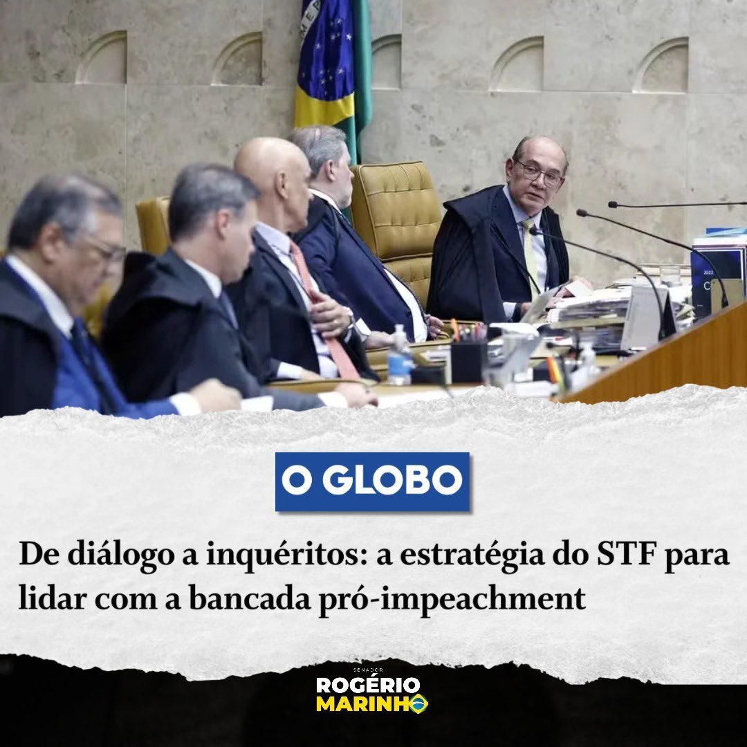 rogeriosmarinho's tweet photo. Ameaças como essas, feitas por ministros do STF utilizando a imprensa, só reforçam nosso entendimento de que o Supremo precisa deixar de ser uma delegacia de polícia. É inaceitável que integrantes da mais alta corte do país tentem constranger o parlamento, utilizando a abertura de inquéritos ou a adoção de medidas judiciais para impedir a atuação do Congresso na fiscalização da Suprema Corte.  É mais do que urgente uma reforma do Judiciário, garantindo que o STF se concentre na atribuição de corte constitucional, como acontece nas democracias maduras do mundo. Somente assim restabeleceremos a normalidade democrática e o equilíbrio entre os Poderes. A população deixou claro nas urnas que não aceita mais esses abusos. Supremo é o povo!