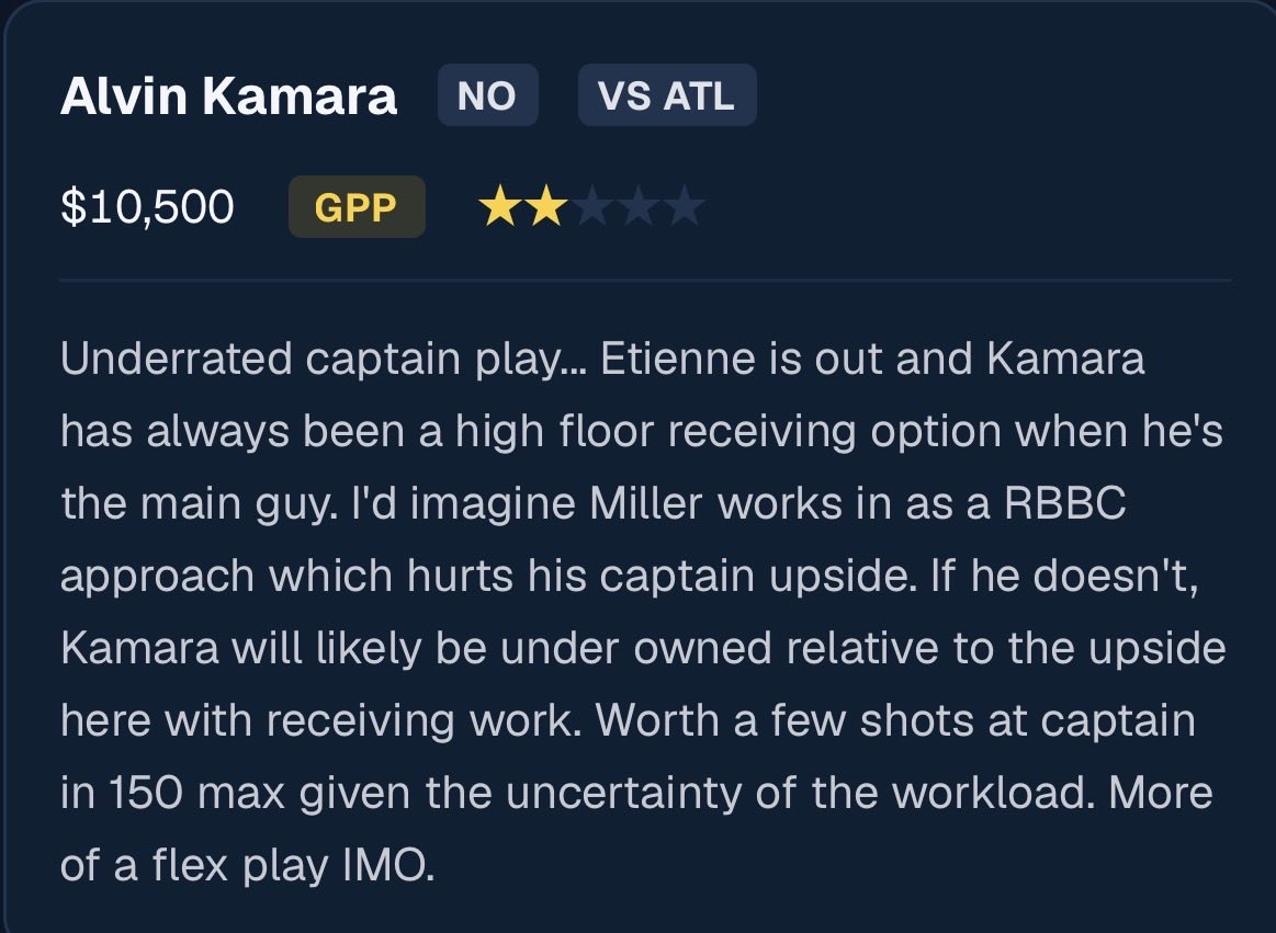 PredFantasy's tweet photo. Kamara at Captain for the Solo Ship. https://t.co/RpVBu1EJyo