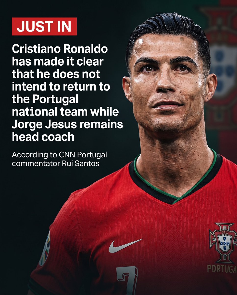 samipress's tweet photo. JUST IN : Cristiano Ronaldo has made it clear that he does not intend to return to the Portugal national team while Jorge Jesus remains head coach, according to CNN Portugal commentator Rui Santos. https://t.co/zEDRwJgk7Y