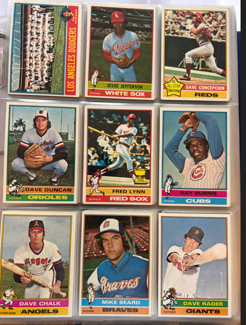 Cardbizon's tweet photo. 1976 page 6 is highlighted by Fred Lynne's rookie card.  Fred's rookie-year OPS was .967, which would have ranked 2nd in MLB this year. https://t.co/WZDxcyawqi