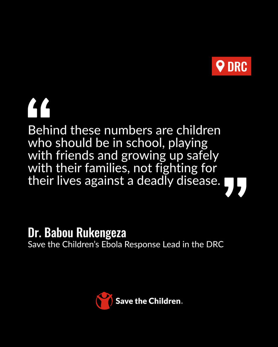 SavetheChildren's tweet photo. Children account for 1 in 4 Ebola cases and deaths in the Democratic Republic of the Congo.

As the outbreak grows, Save the Children is providing healthcare, protection and support for children and families affected by the crisis. Learn more: https://t.co/t8cKtccK5q https://t.co/srZ7ThJyfE