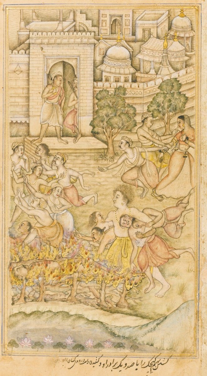 _Shaambhavi's tweet photo. Bhima kills Kichaka and his brothers, signed by Dhannu. Mughal miniature painting,
c. 1598-99 https://t.co/S7UCnzOkNr
