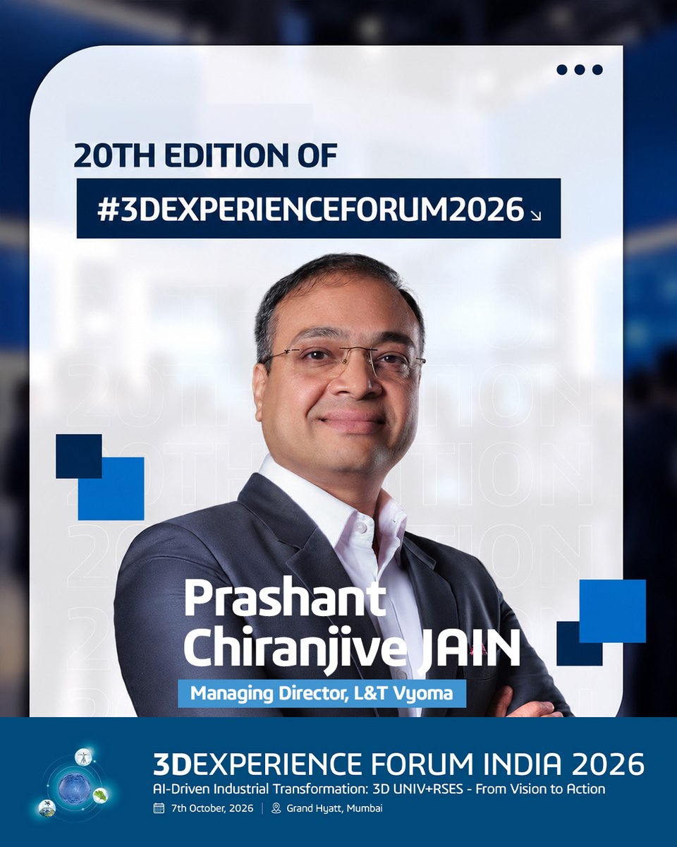 3DSIndia's tweet photo. From AI-driven transformation to the future of industry, our speakers and experts bring diverse experiences, bold perspectives, and fresh thinking to #3DEXPERIENCEForum2026.

Meet the full speaker lineup: https://t.co/v7SDXFkD0W https://t.co/BMptBubn6D