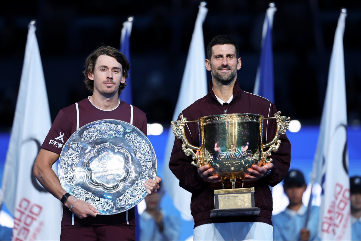 DjokerNole's tweet photo. A strange end to a magical week. Wishing @alexdeminaur a speedy recovery ❤️‍🩹 

Proud to win a seventh time at a tournament so close to my heart. Thank you to the Chinese people for the truly incredible support all week. No place like Beijing. 🫶🏼🇨🇳 https://t.co/Ff6B1yHTJW