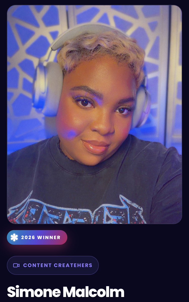 bysimonemalcolm's tweet photo. I wasnโt expecting this but, we did it! I won the ContentCreateHers award for The GameHers ๐ญ Thank you all so much for the support. It is an honor to be amongst a talented and amazing group of ladies ๐ https://t.co/eqr6e3oSpT