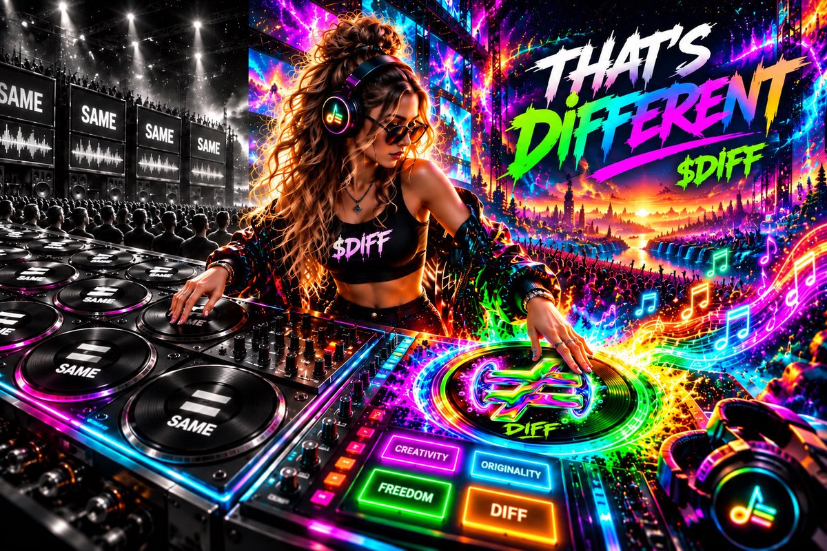 Cosma9861's tweet photo. 🎧 The world is full of the SAME.
Same tracks.
Same moves.
Same ideas.
Then there’s $DIFF.
Turn the volume up. Break the pattern. Be original.
That’s Different. 💚🎶
https://t.co/AdS0cpYQ08
#DIFF #ThatsDifferent #Crypto https://t.co/UtMdJfx4pW