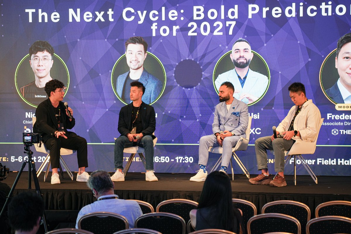 nic_web3's tweet photo. Today I closed out CoinFerenceX on "The Next Cycle: Bold Predictions for 2027".

My call: in 2027, consistency beats conviction.

This industry celebrates high-conviction bets. But plenty of high-conviction traders didn't make it through the last drawdown, and the ones still here have something less exciting: a repeatable process.

The platforms that win the next cycle will be the ones that help traders stay consistent: execution that holds when markets don't, risk tools that work on the worst day, and rules they can actually read.

Thanks to @CoinFerenceX and my fellow panelists for a sharp conversation.

#TOKEN2049 #BitbaseAt2049