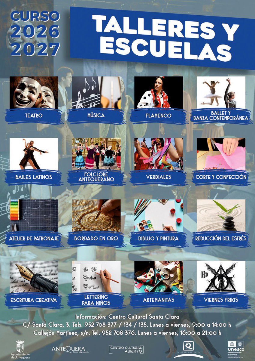 AytoAntequera's tweet photo. ℹ️ Información de servicio público
🎭🎨 Talleres y escuelas municipales para el curso 2026-2027

📲 Más información:
https://t.co/2K6O4J4qQM https://t.co/KrhZmrFFxA