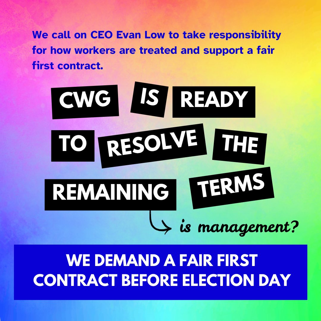 CWG_Workers's tweet photo. Victory Fund workers are finally back at the table after a year of stalling by management, and they're ready to get to work and finalize a contract before Election Day. They're ready to come to a fair first contract -- is management? #VictoryFund #OneVictoryUnion https://t.co/alEQtLJoAK