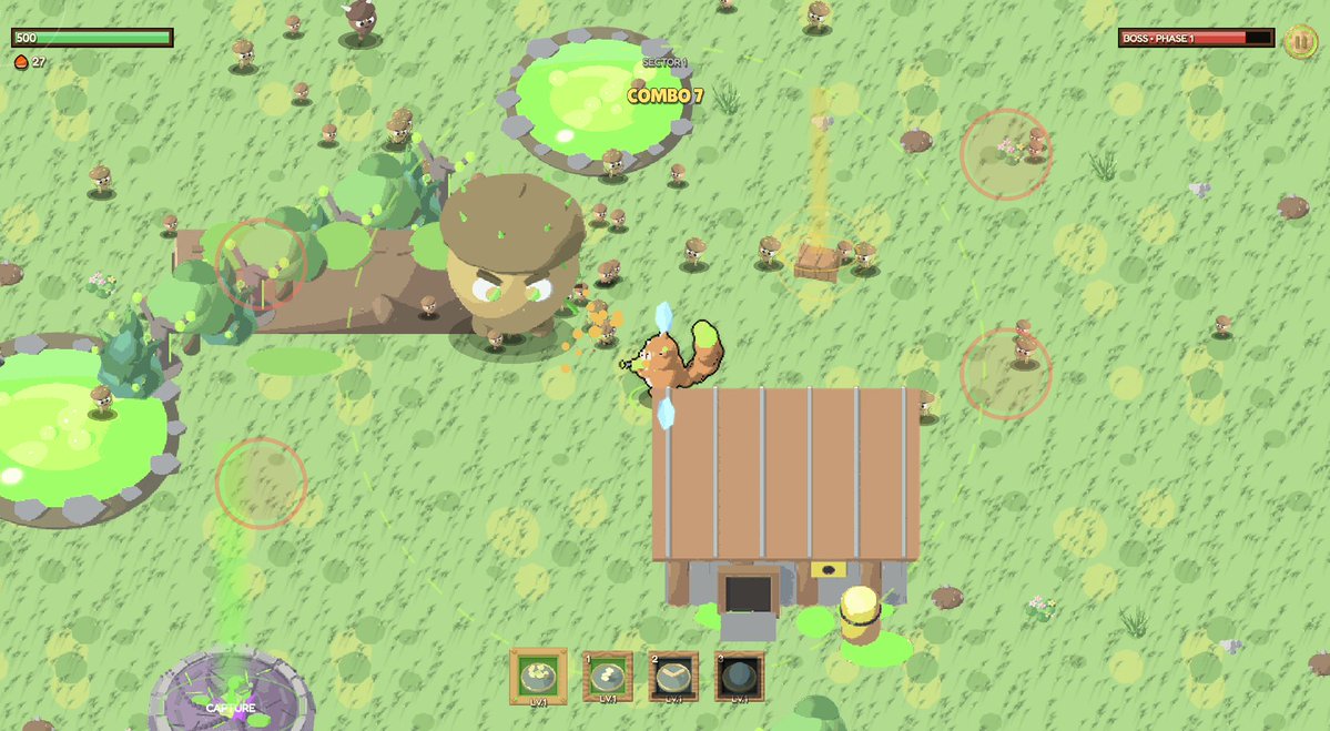 ExcelBarrett's tweet photo. Before anyone played Acorn Rain, a test robot played it from New Game to the ending. Twice, no cheats. It finished both times, and it told us the game was too short and too easy. So we went back and made the weapons and fights matter more.

https://t.co/a8vLjUZ3WP https://t.co/yNVElv14Ep