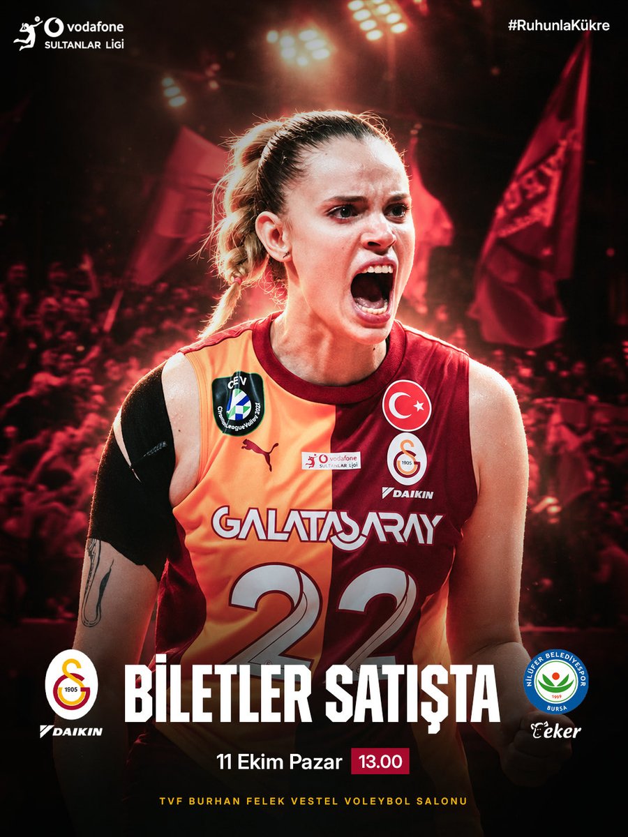GSVoleybol1905's tweet photo. HAYDİ BÜYÜK GALATASARAY TARAFTARI! 💛❤️

Galatasaray Daikin Kadın Voleybol Takımımızın, 2026-2027 sezonu Vodafone Sultanlar Ligi ikinci maçında Nilüfer Belediyespor Eker ekibini konuk edeceği karşılaşmanın biletleri SATIŞTA!

🎫 Bilet almak için 👉 https://t.co/CTuamlLtoO https://t.co/HCI4QKVNdE