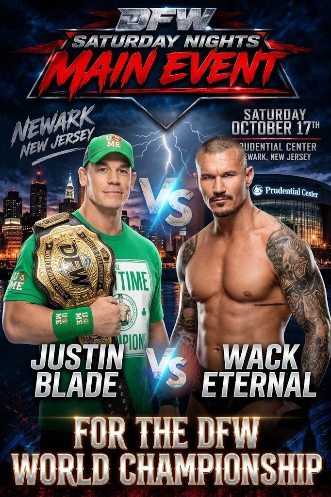 DFW_Wrestling's tweet photo. A dream match we all thought would never happen is Finally going to transpire!

@RealJustinBlade defends the DFW World Championship against @WackEternalDFW, 11 Nights away!

October 17 || DFW Saturday Nights Main Event! https://t.co/PGQ8hTbXNt
