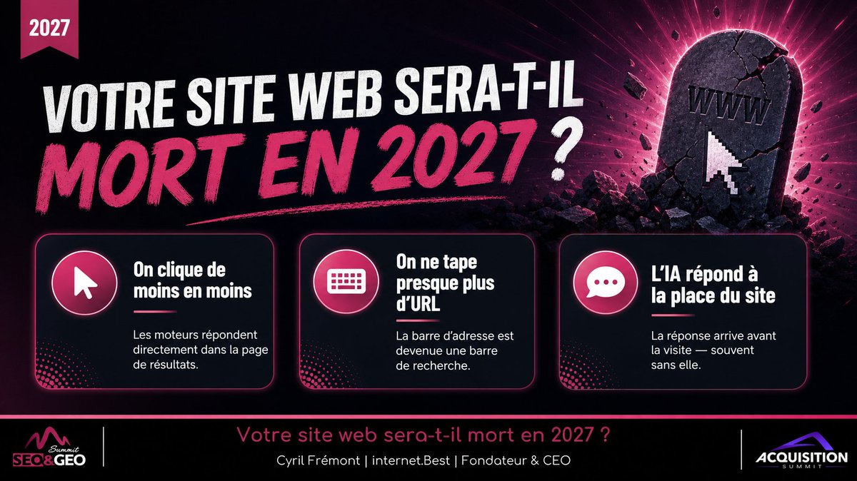 FremontCyril's tweet photo. Votre site web sera-t-il mort 💀 en 2027 ?

Pour le savoir, rendez-vous à #Disneyland #Paris, le vendredi 16 octobre à 11h00, au #SEO & #GEO Summit × Acquisition Summit.

Infos pratiques:

📅 Vendredi 16 octobre 2026, 11h00 – 11h30
📍 Salle E, SEO & GEO Summit × Acquisition Summit, Disneyland Paris
🎟️ Info/Réservation en ligne : https://t.co/jwcZrhcs3L