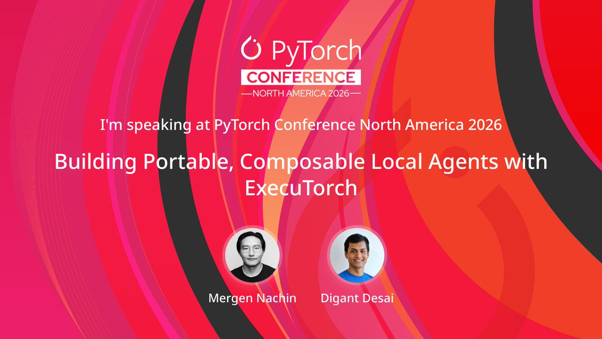 digant23's tweet photo. Local AI agents are hitting an inflection point, and we're pushing the boundaries with #ExecuTorch at Meta! Join our talk at the PyTorch Conference 2026 to see the exciting things we're building for the open ecosystem. https://t.co/cqadoqMCFJ