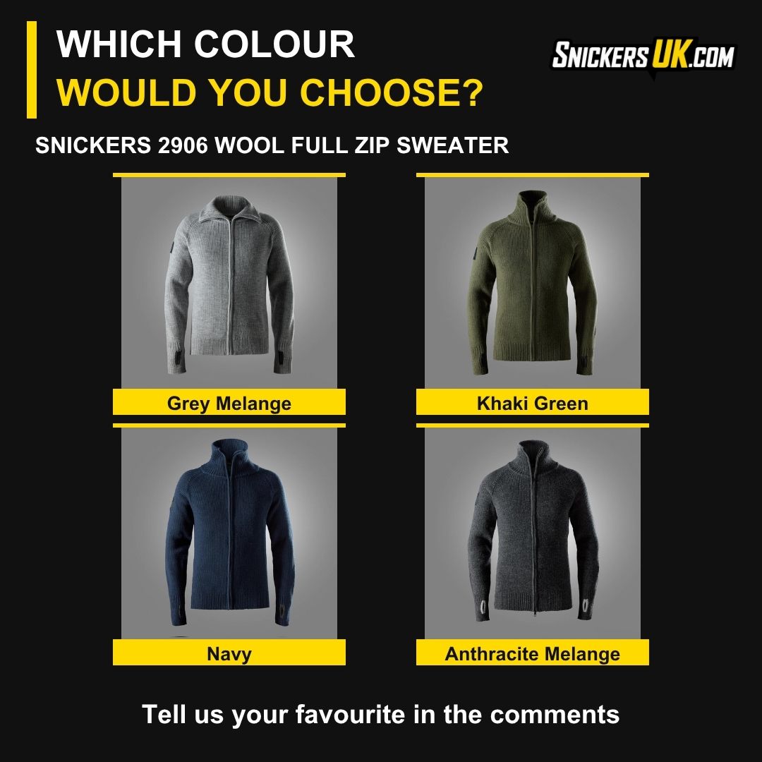 SnickersUKcom's tweet photo. Your next layer? 🧶

The Snickers 2906 Wool Full Zip Sweater is new to the Snickers Workwear range!

Grey Melange, Khaki Green, Navy or Anthracite Melange — which gets your vote? 👇

https://t.co/8hv7kNCKPf

#snickersworkwear #snickersuk #sweaterweather #NewArrival https://t.co/TpVOihGRzp