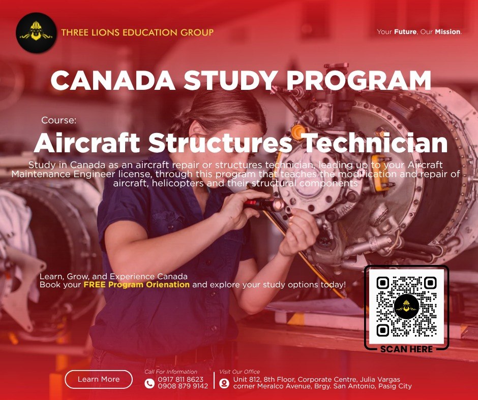 ThreeLionsVisaS's tweet photo. BUILD YOUR FUTURE IN AVIATION—IN CANADA! 🇨🇦

Turn your passion for aircraft into a Post-Study with the Aircraft Structures Technician program! https://t.co/5OHADQaLp8