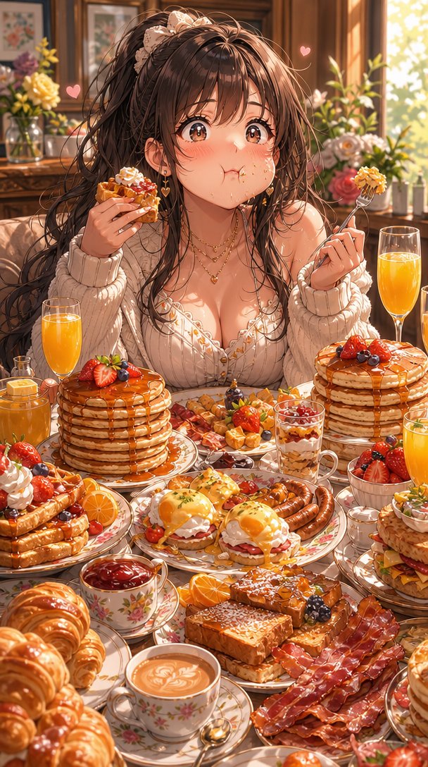 PCasino73066's tweet photo. Good morning,
Qt what your Good Morning: I chose Illustrious-FeastCore. #aiart #breakfast #food #illustrious #animeart https://t.co/s1YUuViQqA