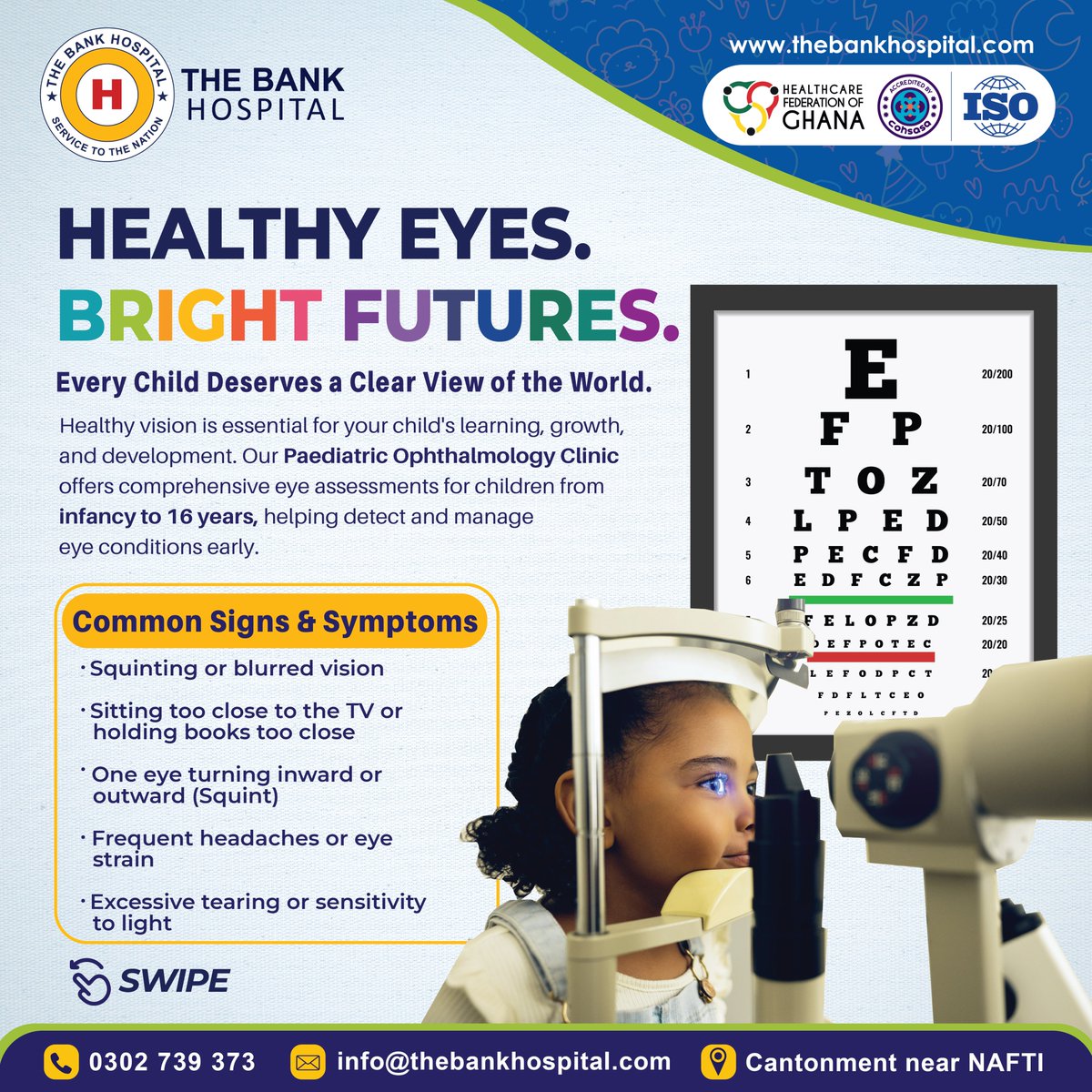 TheBankHospital's tweet photo. Healthy Eyes. Bright Futures. Give your child’s vision the care it deserves. 

Our Paediatric Ophthalmology Clinic provides child-friendly eye assessments to help detect and manage eye conditions early.

Call or WhatsApp 053 100 8227 to book an appointment. https://t.co/jXIiPhmKU4